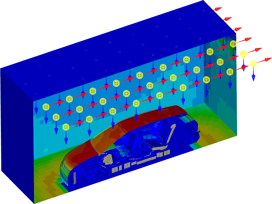 Image showing a Car Model Positioned in a Virtual Climate Chamber for Simulating Solar Loads