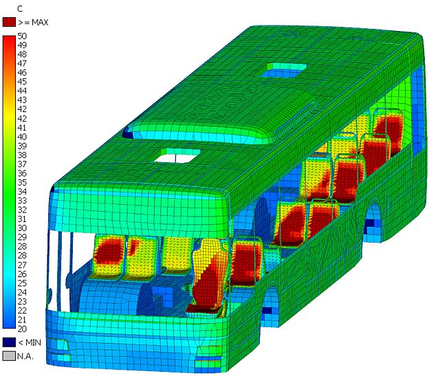 Image of Solar Radiation Results determined using THESEUS-FE on FEM model of MAN Lion's City Bus