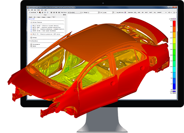 Image showing result of E-Coating Simulation with THESEUS-FE opened in GUI