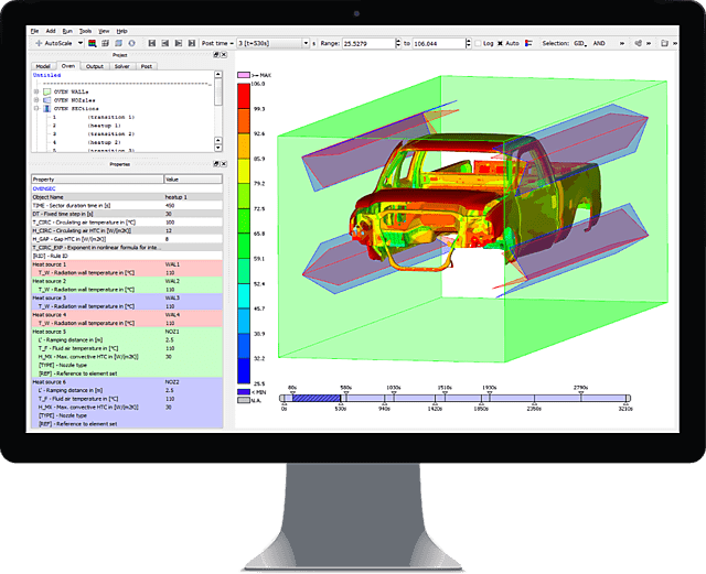 Image of Simulation Results of THESEUS-FE Paint-Drying Module opened in Graphical User-Interface