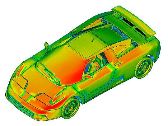 Image of Car showing Solar Radiation Result by Heat Transfer Solver