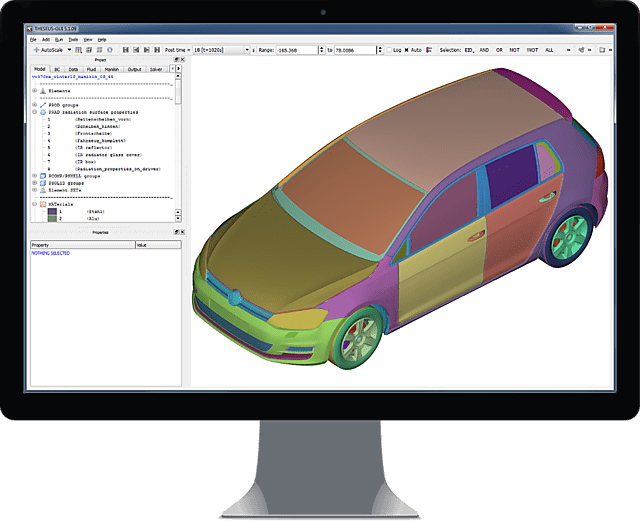 Image of Heat Transfer simulation model opened in THESEUS-FE GUI
