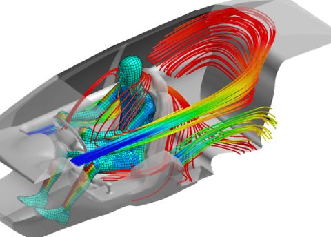 Image of Coupled Simulation with CFD Results and Thermal Results of Car Cabin including a Driver
