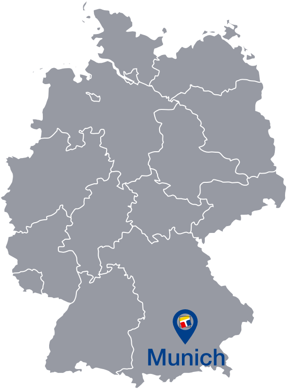 附有ARRK总部慕尼黑标记的德国地图
